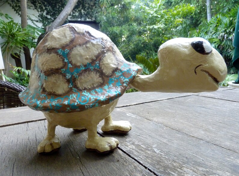 Paper mache sculpture The Shy Turtle. Etsy