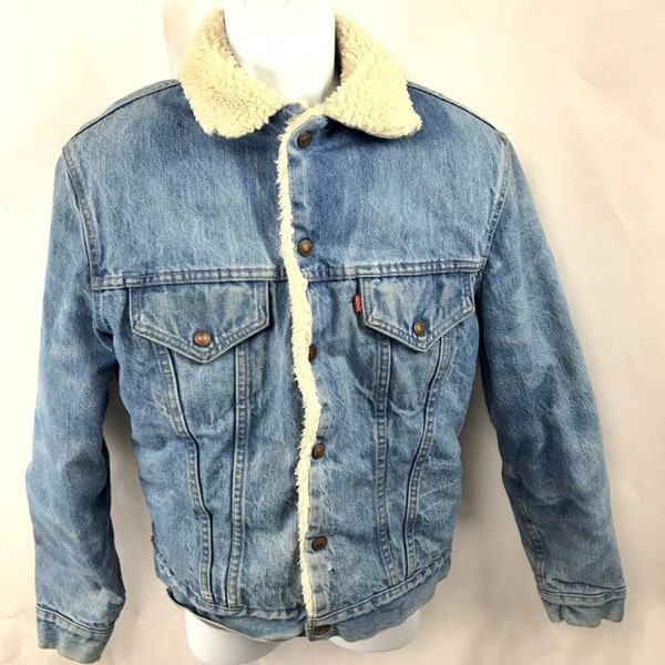 Levis USA Men's 40 S Trucker Jacket Sherpa Lined Denim Coat 70's - 80's Vintage