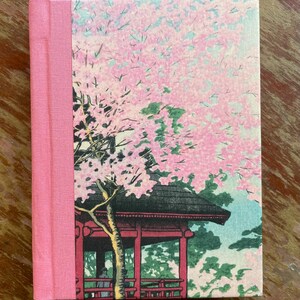 Reading journal - Japanese Woodblock print, Cherry blossoms at the temple  (128 pages)