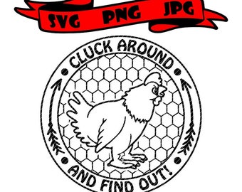 Kacka runt och ta reda på det, 2 versioner clipart vektor kycklinggård grafik klippfiler svg jpg ping cricut silhuett cameo sublimering cnc
