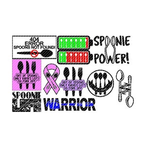 Spoonies Bundle, spoon theory invisible illness awareness warrior save spoons svg jpg png clipart vector graphic cut files deca cricut cameo