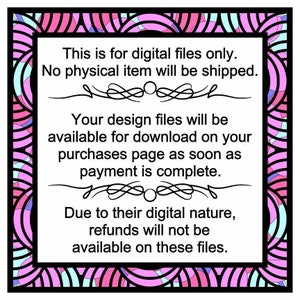 K&ouml;nnte beinhalten: Ein Hinweis auf einen digitalen Download mit einem rosa-blauen Muster an der Grenze. Der Text lautet: "Dies ist nur f&uuml;r digitale Dateien. Es wird kein physischer Artikel versandt. Ihre Design-Dateien stehen zum Download auf Ihrer Bestellseite zur Verf&uuml;gung, sobald die Zahlung abgeschlossen ist. Aufgrund ihrer digitalen Natur sind R&uuml;ckerstattungen f&uuml;r diese Dateien nicht m&ouml;glich."