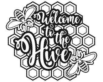 Välkommen till kupan, bi-sexkant SVG PNG JPG Cricut-klippfiler, clipart, grafik (digital nedladdning)