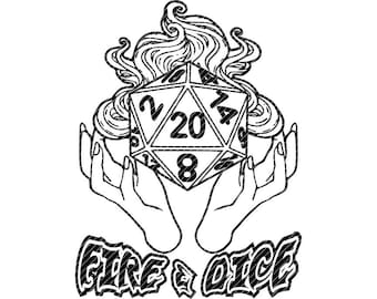 Fire & Dice, vuurbal dobbelstenen D20 kerkers en draken svg jpg png clipart tshirt ontwerp vector vinyl grafische cut bestand decal cricut cameo