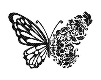 Damastfjäril, Zentangle Mandala, SVG PNG JPG Cricut-klippfiler, Clipart, Grafik (Digital Nedladdning)