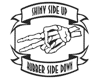 Shiny side up rubber side down, skeleton peace wave, motorcycle biker SVG clipart vector graphics cut files jpg png cricut silhouette cameo