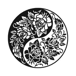 Yin yang roses, 2 versions layered swirl mandala clipart vector graphics cut files svg jpg ping cricut silhouette cameo