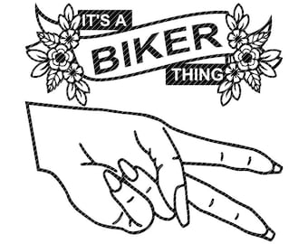 Det är en bikergrej dam blommig, 2 versioner fredsvåg, motorcykelkvinna SVG clipart vektorgrafik klippfil jpg png Cricut silhuett cameo