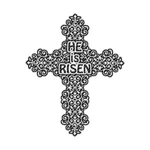 He is risen cross, svg damask ornate zentangle mandala text art clipart vector graphics cut files mandala jpg ping cricut silhouette cameo