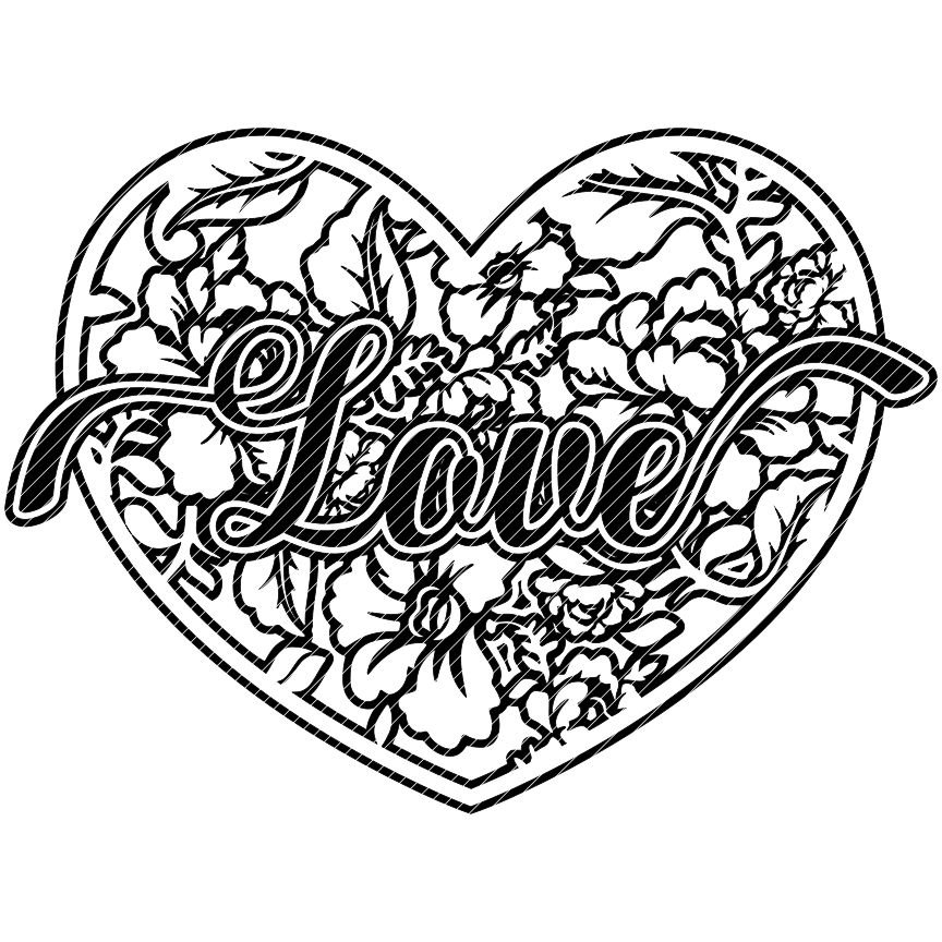 Download Damask LOVE heart floral Valentines mandala svg clipart | Etsy