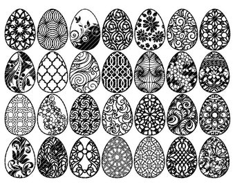 Fancy eggs set Of 28 variations Easter zentangle swirl fancy damask mandala clipart vector graphics cut files jpg png cricut silhouette