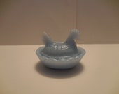 Miniature Glass Hen Nesting Basket Chicken Salt Dip Cellar