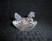 Miniature Glass Hen Nesting Basket Chicken Salt Dip Cellar