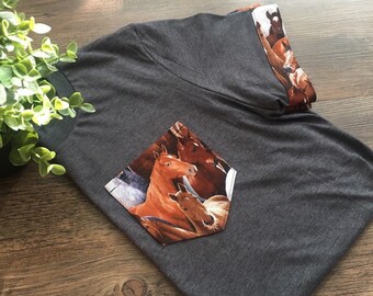 Chevaux T-Shirt Unisexe Poche & Manches