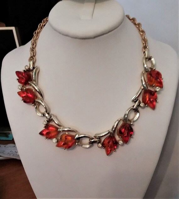 Vintage Kramer Thermoset Autumn Leaves Choker wit… - image 1