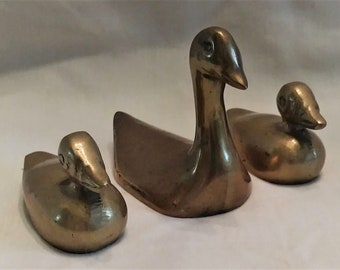 Set of 3 Vintage Solid Brass Duck Figurines