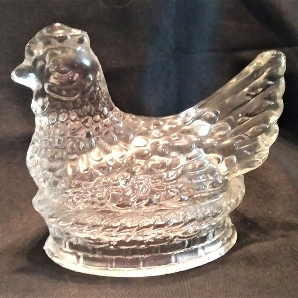 Vintage J H Millstein Co Clear Glass Chicken Hen On A Nest Jeanette