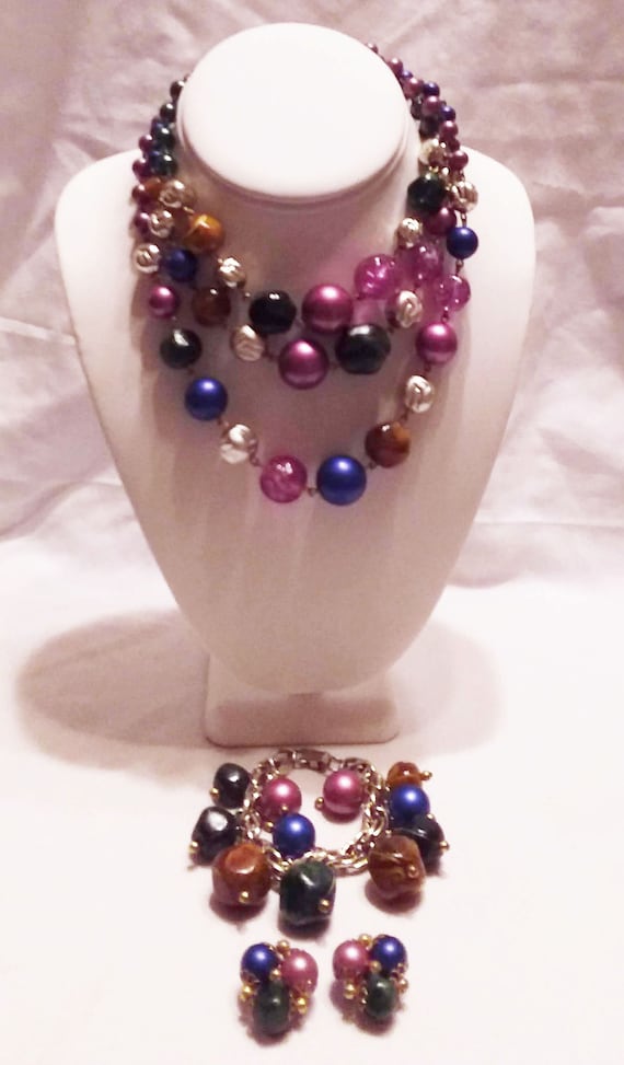 Vintage Chunky Colorful Beaded Necklace Set