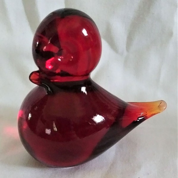 Vintage Red Glass Bird Figurine Made in Sweden