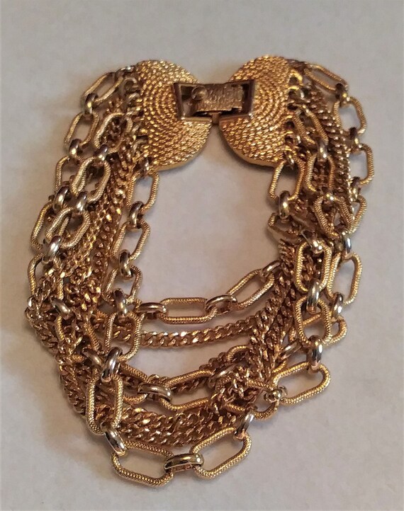 Vintage Gold-tone 7 Strand Monet Chain Bracelet - image 3