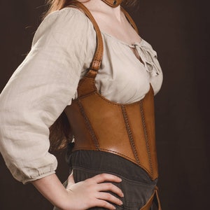 Hand Stitched Leather Underbust Corset With Straps Handmade Medieval Dress  Steampunk Cosplay LARP Renaissance Fair 