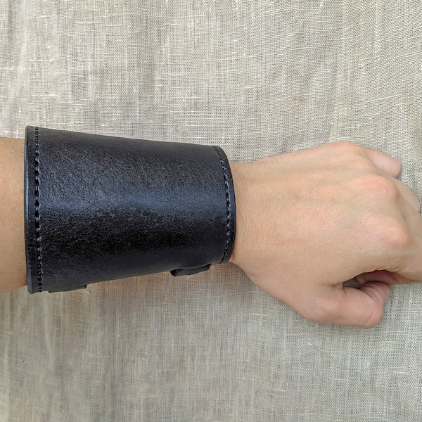 Leather Cuff - Handmade Leather Bracelet Bracer Black - LARP - Renaissance fair