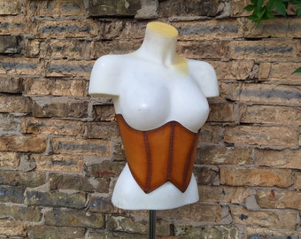 Elegant Tan Leather Corset - Hand Stitched - Medieval Dress - Steampunk - Cosplay - Underbust - LARP - Renaissance fair