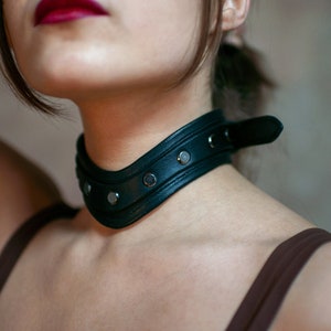 Handmade Leather Collar Choker Necklace Black