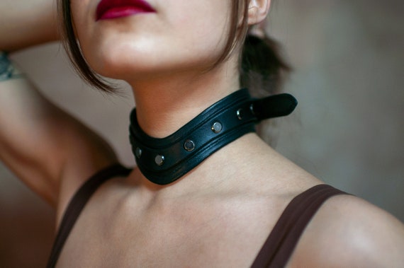 Handmade Leather Collar Choker Necklace Black Etsy Canada