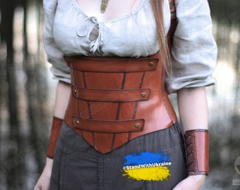 Jesters Underbust Leather Corset With Straps - Medieval Dress -LARP - Cosplay