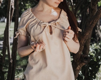 Lantern sleeve linen-cotton shirt