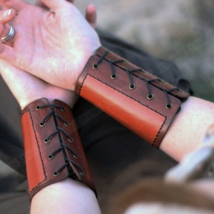 Leather Cuffs Handmade Leather Bracers LARP Renaissance fair image 1