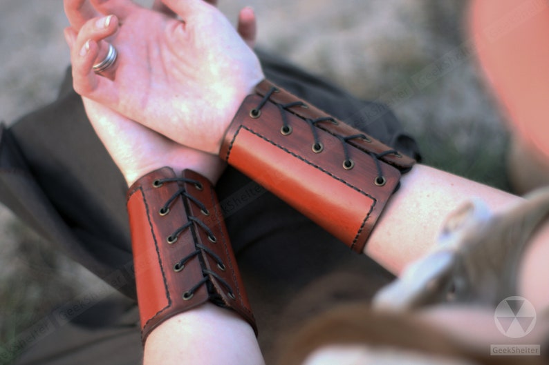 Leather Cuffs Handmade Leather Bracers LARP Renaissance fair image 1
