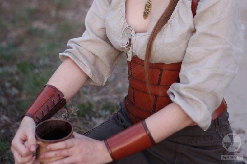 Leather Cuffs Handmade Leather Bracers LARP Renaissance fair image 7