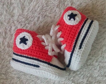 Handmade crochet baby shoes 100% cotton Converse style, crochet baby sneakers, baby footwear