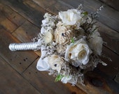 Winter Wedding bouquet Bridal Bouquet Artificial Flowers Sola Flowers Dried Flowers Glamour Romantic Weddings Ecru Roses Hollywood Chic