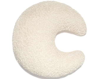 Oreiller - coussin bouclé, peluche lune, oreiller décoratif - Écru