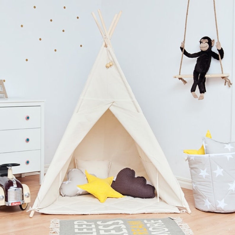Teepee Set With Floor Mat Natural Beige Etsy