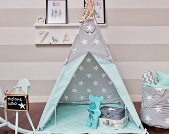 Teepee set with floor mat and pillows – Mint Heaven