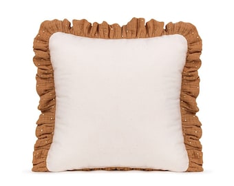 Pillow Square – Muslin Ruffle cushion, decorative pillow - Carmel