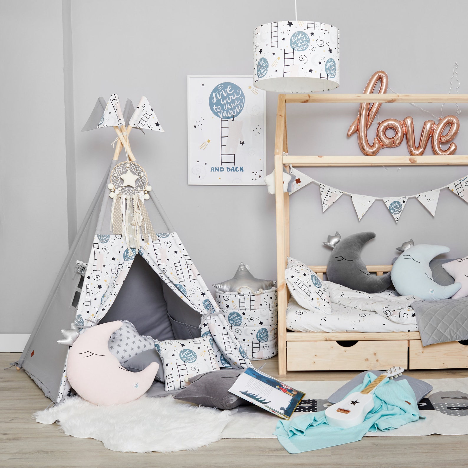 Teepee Tent Floor Mat Pillows Love to the Moon | Etsy