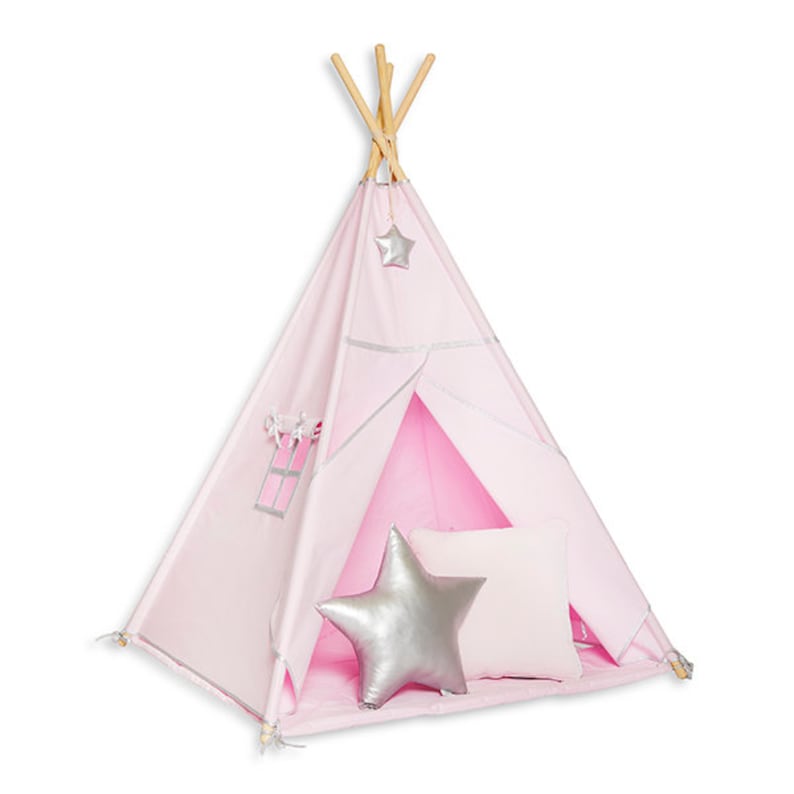 Teepee set with floor mat and pillows \u2013 Silver Pink