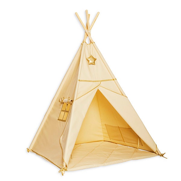 Teepee set with floor mat - La Tente Tipi avec Tapis - Gold Ecru