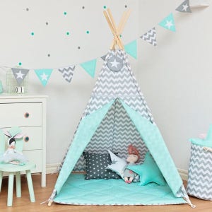 Teepee set with floor mat and pillows Fresh Mint image 1