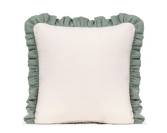 Pillow Square – Muslin Ruffle cushion, decorative pillow - Sage