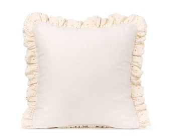 Pillow Square – Muslin Ruffle cushion, decorative pillow - Ecru