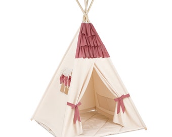 Tente Tipi + Tapis de Sol - Frilly Mousseline Framboise