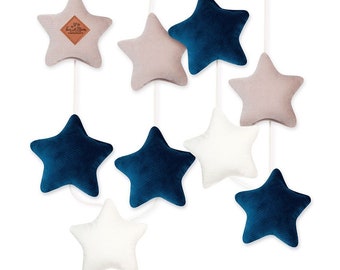 Slinger – fluwelen sterren, vlaggetjes, slingersterren, kinderkamerdecoratie, wanddecoratie - Velvet Navy Stars