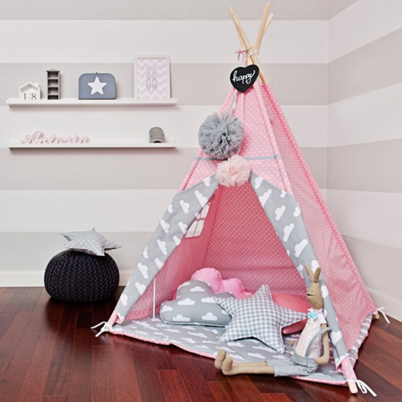 Teepee Set With Floor Mat and Pillows Cloudy Rose Etsy