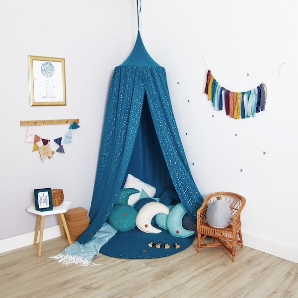 Bed Canopy + Floor Mat - Play Canopy, Nursery Canopy, Hanging Tent, Play Tent, Kids Canopy, Baldachin, Betthimmel for kids - Teal Blue